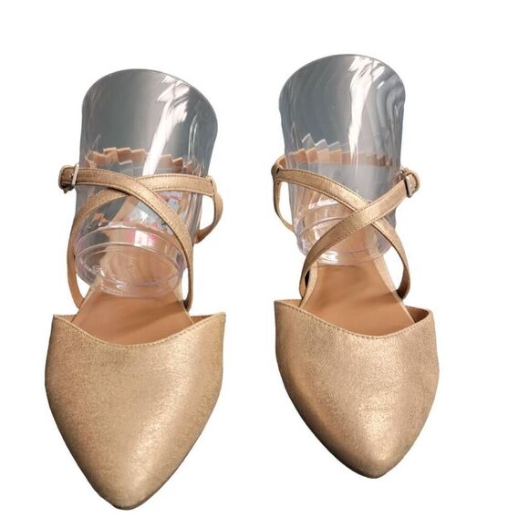 Indigo Rd Gold Metallic Faux Leather Strappy Pointy Toe Sandals Shoes - Picture 2 of 8